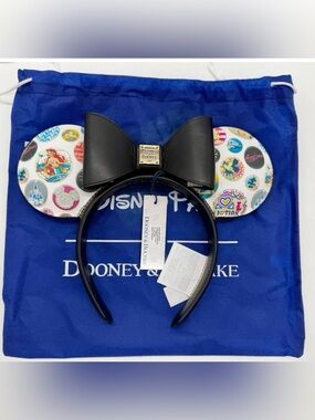 Dooney & Bourke Black Bow Minnie-Style Headband with Multicolor Patterned Ears